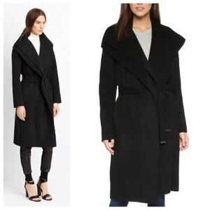 Vince Wool Blend Wrap Coat Black Double Face Drape Neck Belted Minimalist